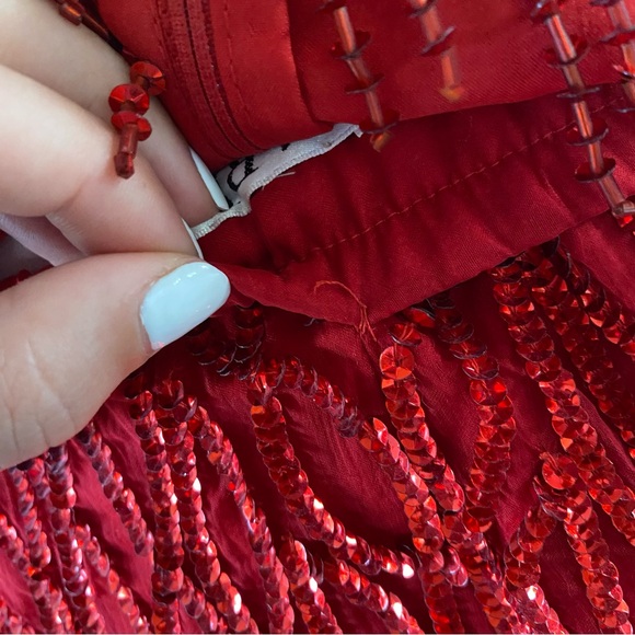 Vintage Sequin Two Piece Silk Pant Set Red - Picture 9 of 10